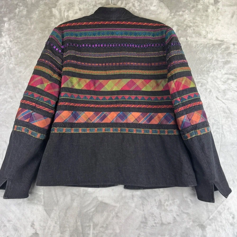 Coldwater Creek Beaded Boho Jacket Women's‎ 12 Black Open Blazer 90s Funky(1348) - Picture 8 of 13